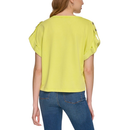 DKNY Womens Short-Roll-Sleeve French Terry Top