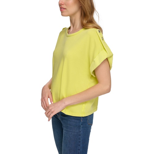 DKNY Womens Short-Roll-Sleeve French Terry Top