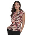 Womens Printed Pleated Cap Sleeve Blouse