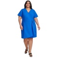 Plus Size V-Neck Short-Sleeve Scuba-Crepe A-Line Dress