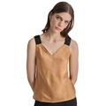 Womens Crinkled V-Neck Sleeveless Top