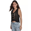 Womens Cropped Crochet Scoop-Neck Top