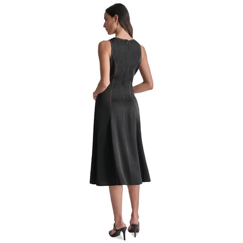 DKNY Womens Contrast Stitch Sleeveless Fit & Flare Dress