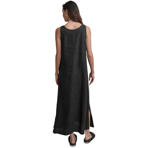 DKNY Womens Linen Studded V-Neck Sleeveless Maxi Dress