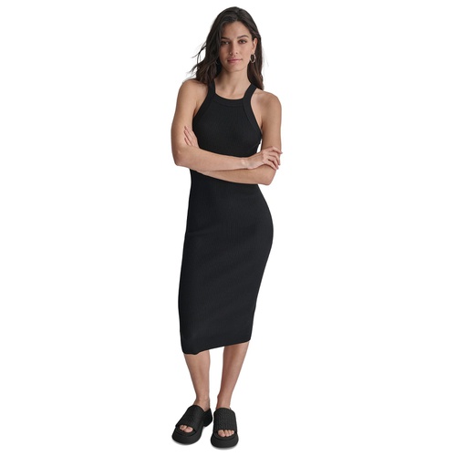 DKNY Womens Ribbed Knit Sleeveless Bodycon Dress