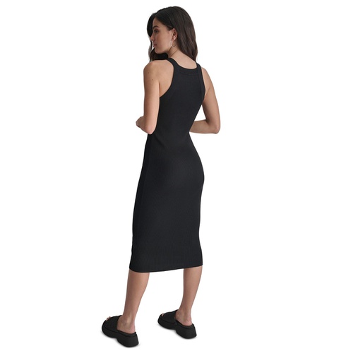 DKNY Womens Ribbed Knit Sleeveless Bodycon Dress