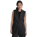 Womens Striped One-Button Sleeveless Blazer