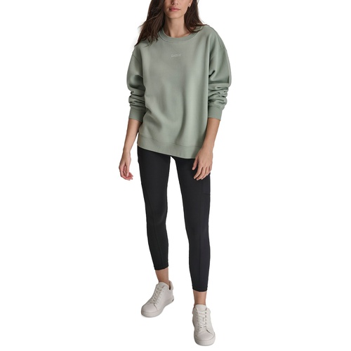 DKNY Womens Mini-Stud-Logo Drop-Shoulder Sweatshirt