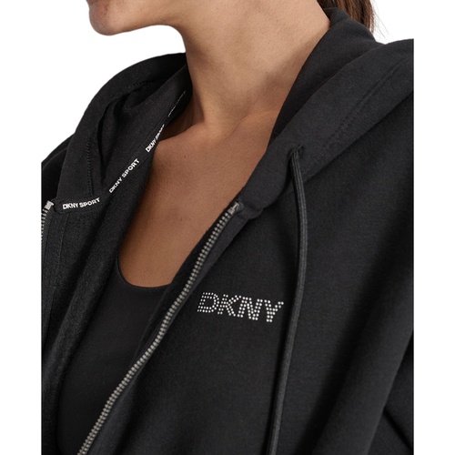 DKNY Womens Mini-Stud-Logo Zippered Hoodie