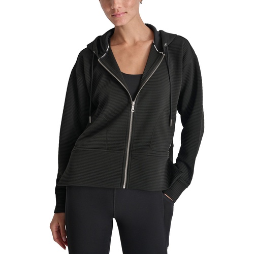 DKNY Womens Ribbed Side & Front-Zip Hoodie