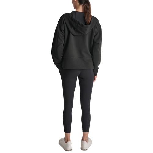 DKNY Womens Ribbed Side & Front-Zip Hoodie