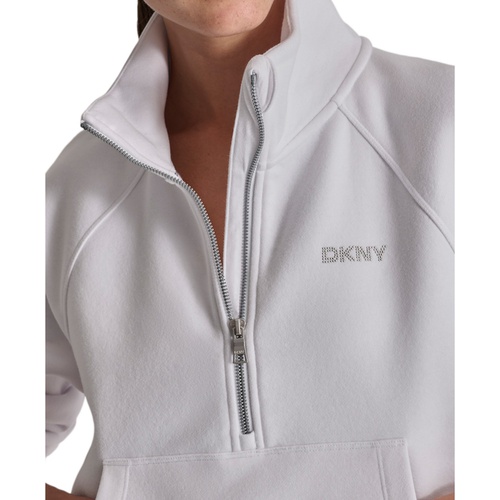 DKNY Womens Mockneck Studded-Logo Half-Zip Sweatshirt