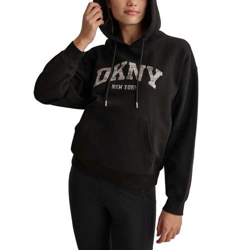DKNY Womens Sport Varsity Camo Sparkle Logo Hooded Sweatshirt