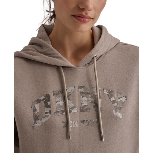 DKNY Womens Sport Varsity Camo Sparkle Logo Hooded Sweatshirt