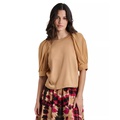 Womens Mixed-Media Chiffon Puff-Sleeve Top