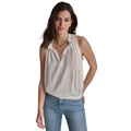 Womens Ruffled Split-Neck Elastic-Waist Top