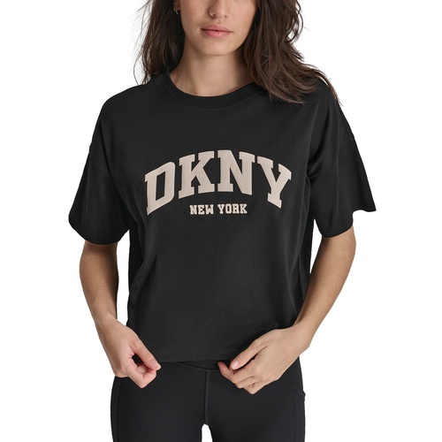 DKNY Womens Cotton Puffed Logo Cropped T-Shirt