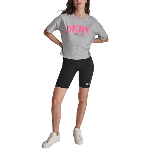 DKNY Womens Cotton Puffed Logo Cropped T-Shirt