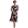 Womens Printed Surplice-Neck Tie-Waist Dress