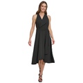 Womens V-Neck Belted Sleeveless A-Line Dress