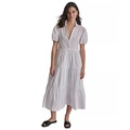 DKNY Womens Puffed-Sleeve Tiered Shirtdress