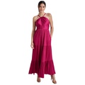 Womens Sleeveless Tiered Pleated Halter-Neck Dress