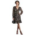 Womens Printed Chiffon Long-Sleeve A-Line Dress