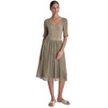 Womens Mixed-Media Round-Neck Short-Sleeve Dress