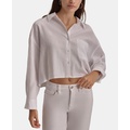 Womens Oversized Cropped Button-Front Shirt