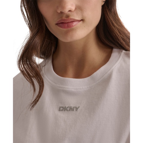 DKNY Womens Cotton Stud Logo Knot-Front T-Shirt