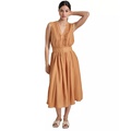 Womens Studded Grommet-Trim V-Neck Belted Dress