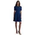 Petite Round-Neck Button-Trim Fit & Flare Dress