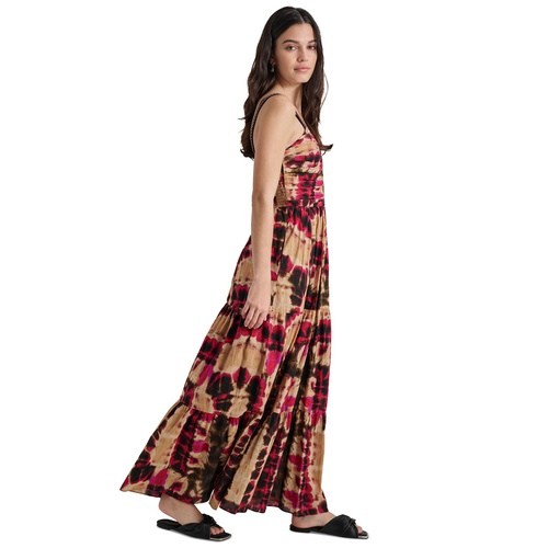 DKNY Womens Cotton Printed Tiered Maxi Dress