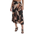 Womens Printed Pleated Crossover Pull-On Midi Skirt