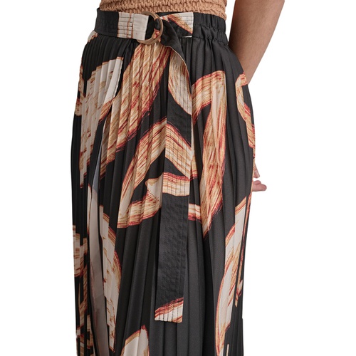 DKNY Womens Printed Pleated Crossover Pull-On Midi Skirt
