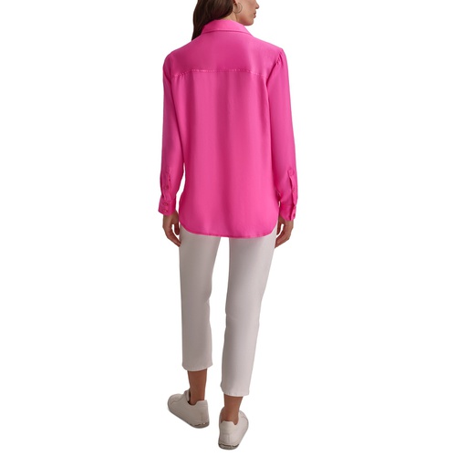 DKNY Womens Collared Long-Sleeve Blouse