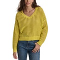 Womens V-Neck Open-Stitch Cotton Sweater