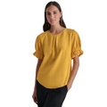 Womens Puff-Sleeve Pleated Blouse