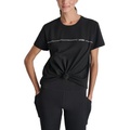 Womens Cotton Rhinestone-Logo Knot-Front T-Shirt