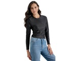 Womens Studded Crewneck Long-Sleeve Top