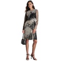 Womens Printed Long-Sleeve Side-Ruched Dress