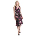 Womens Floral V-Neck Belted Sleeveless Dress