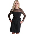 Womens Mesh Yoke Long-Sleeve Scuba Crepe Dress