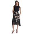 Womens Mixed-Media Sleeveless Belted Dress