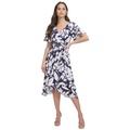 Petite Flutter-Sleeve Drapey-Crepe Fit & Flare Midi Dress