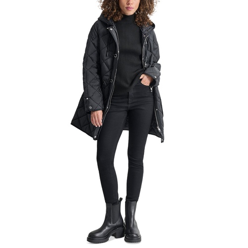 DKNY Womens Hooded Toggle Quilted Coat