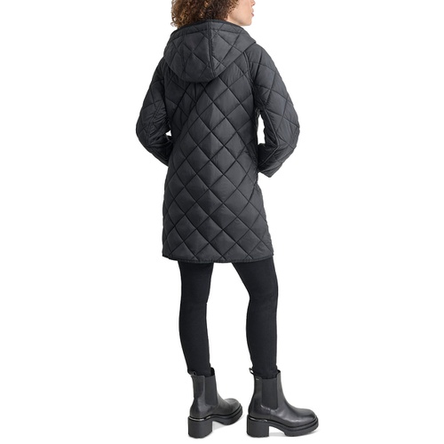 DKNY Womens Hooded Toggle Quilted Coat