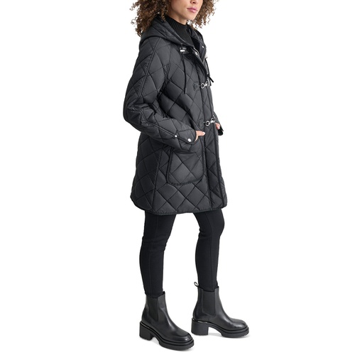 DKNY Womens Hooded Toggle Quilted Coat