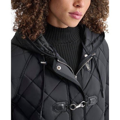 DKNY Womens Hooded Toggle Quilted Coat