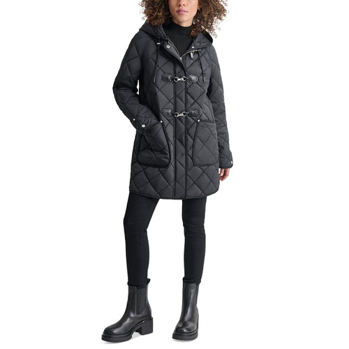 DKNY Womens Hooded Toggle Quilted Coat